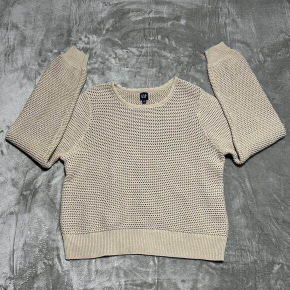 Gap Sweaters - GAP Crewneck Sweater Womens Size XL Beige Open Knit Casual Cottagecore Preppy